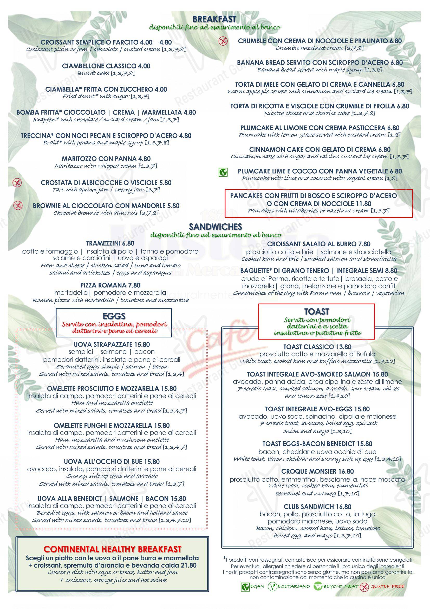 Hosteria del Mercato in Roma - Menu bar