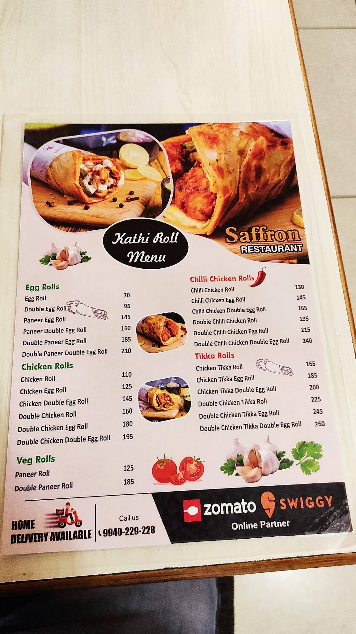 Saffron Restaurant Hosur menu