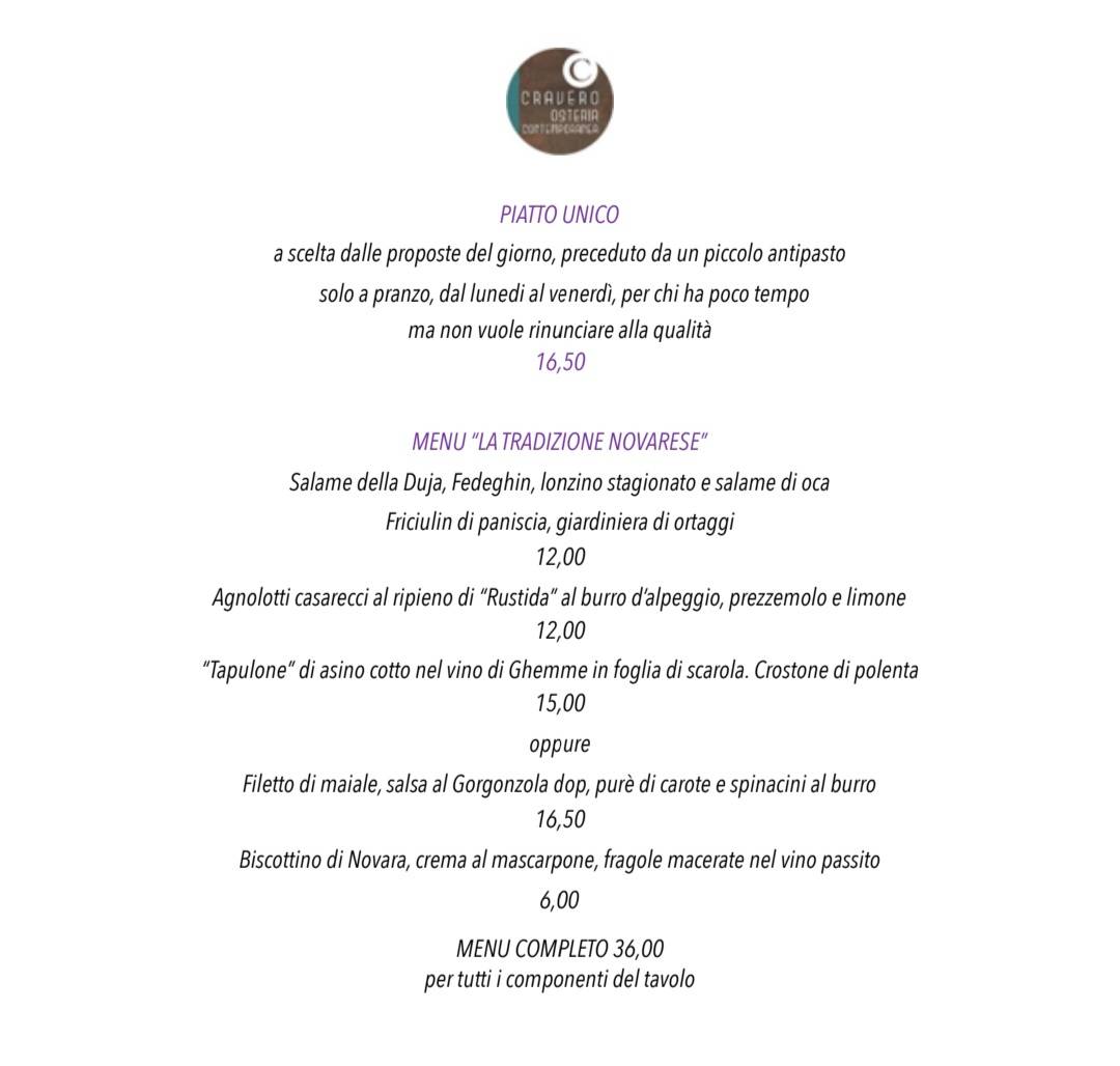 Menu di Cravero Osteria Contemporanea - Rooms 