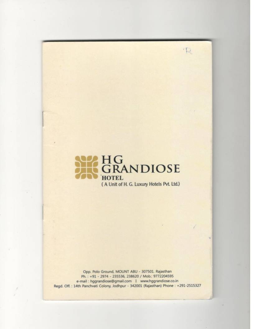 Hotel HG Grandiose menu
