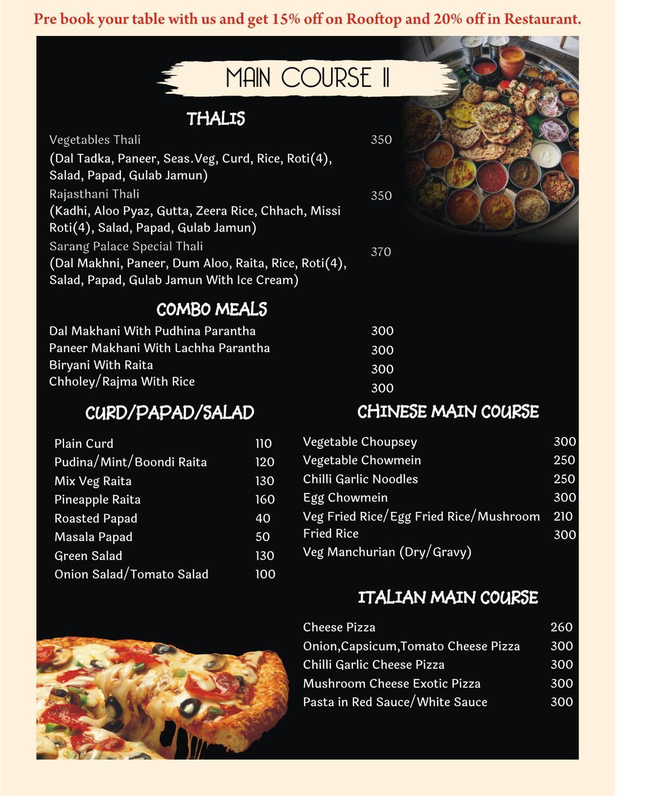 Hotel Sarang Palace - Boutique Stays & Candlelight Dining menu