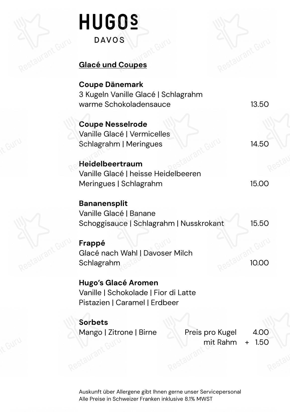 Menu di HUGO's Davos - Основное меню