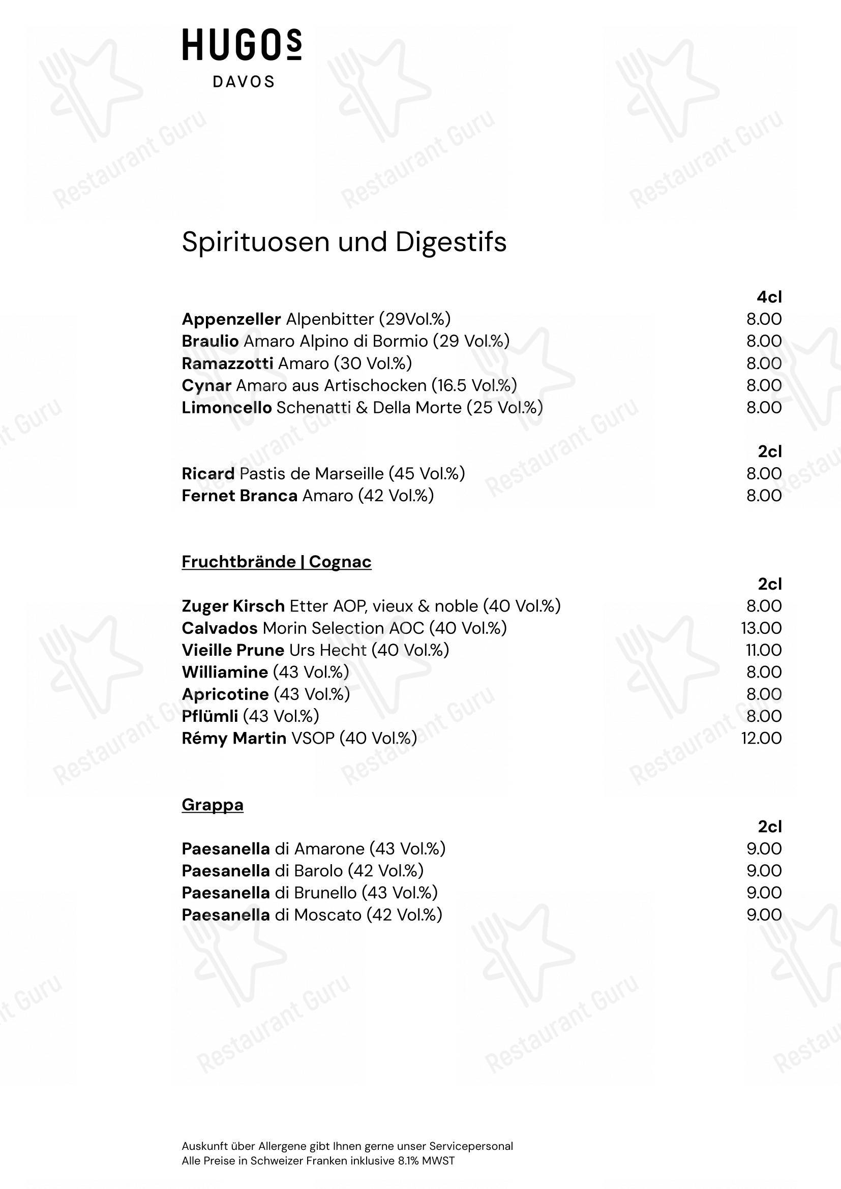 Menu di HUGO's Davos - Ночное меню