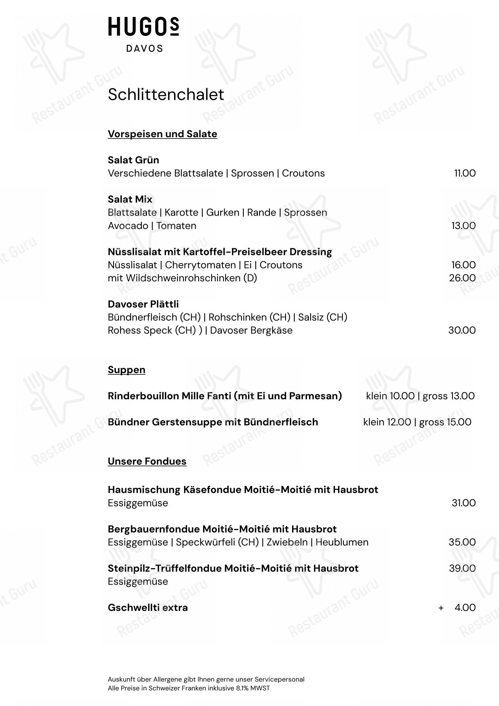Lunch Menu per HUGO's Davos in Davos