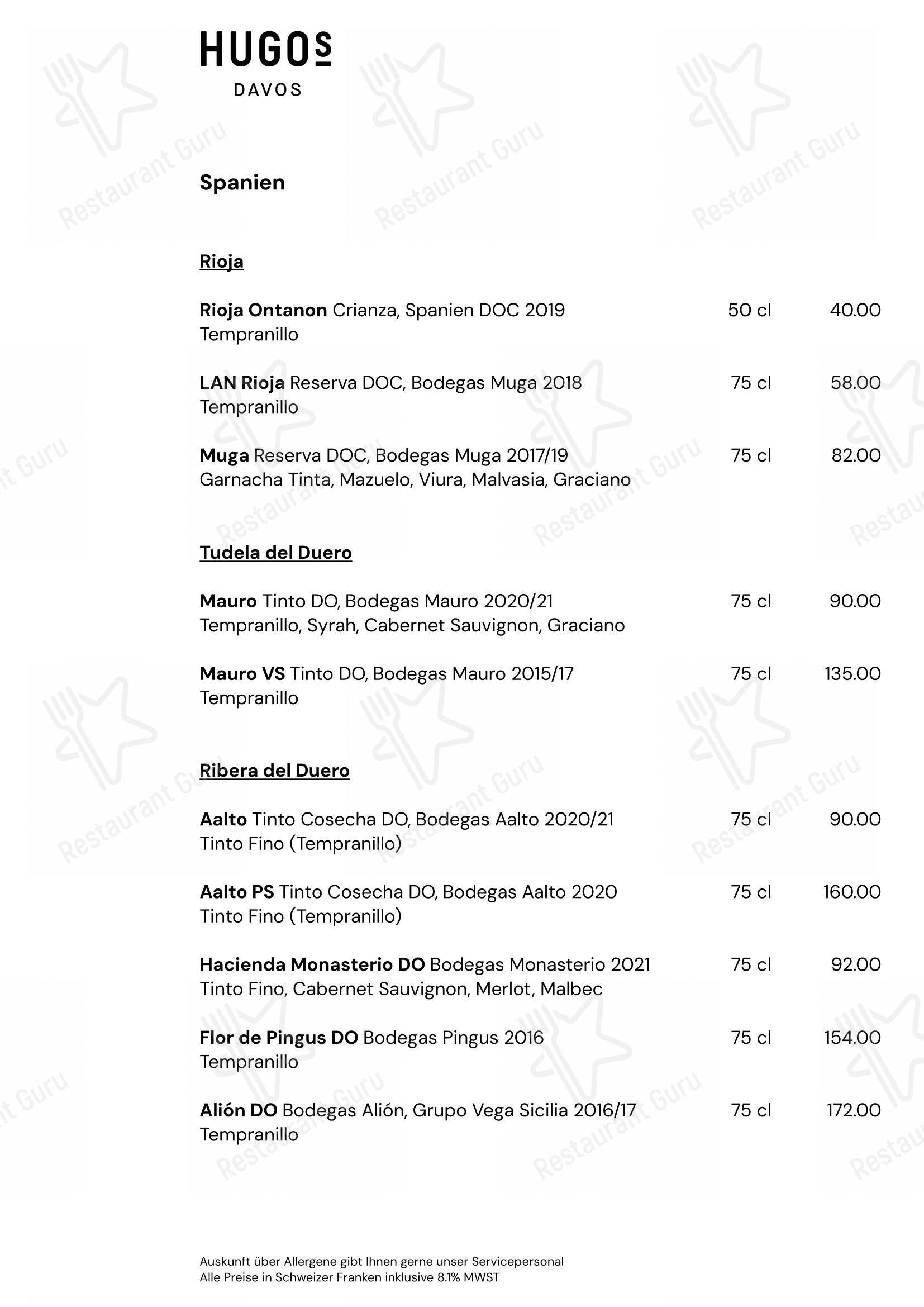 Menu di HUGO's Davos - pasti e bevande