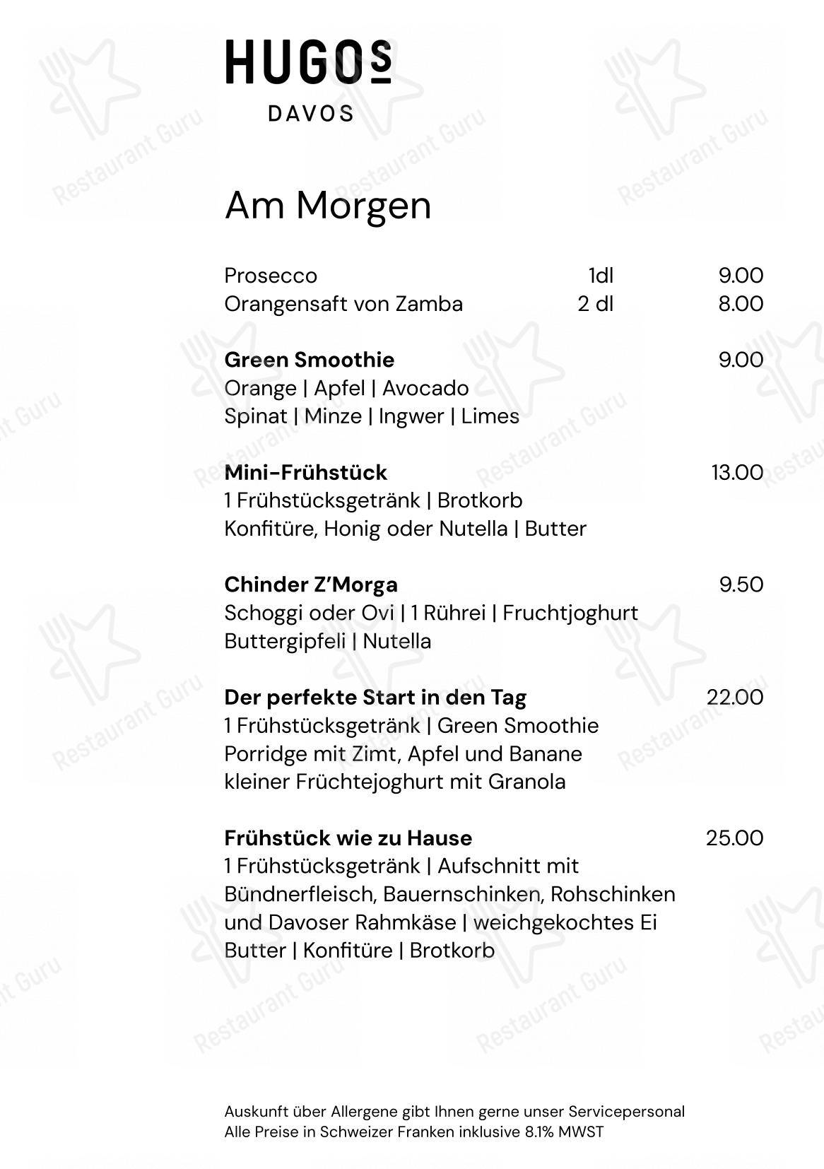 Menu di HUGO's Davos - Menu