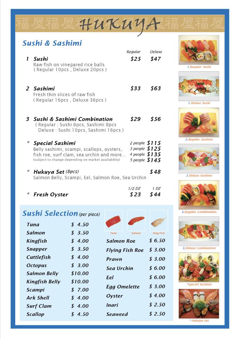 Menu at Hukuya Sushi Bar Eastwood, Eastwood