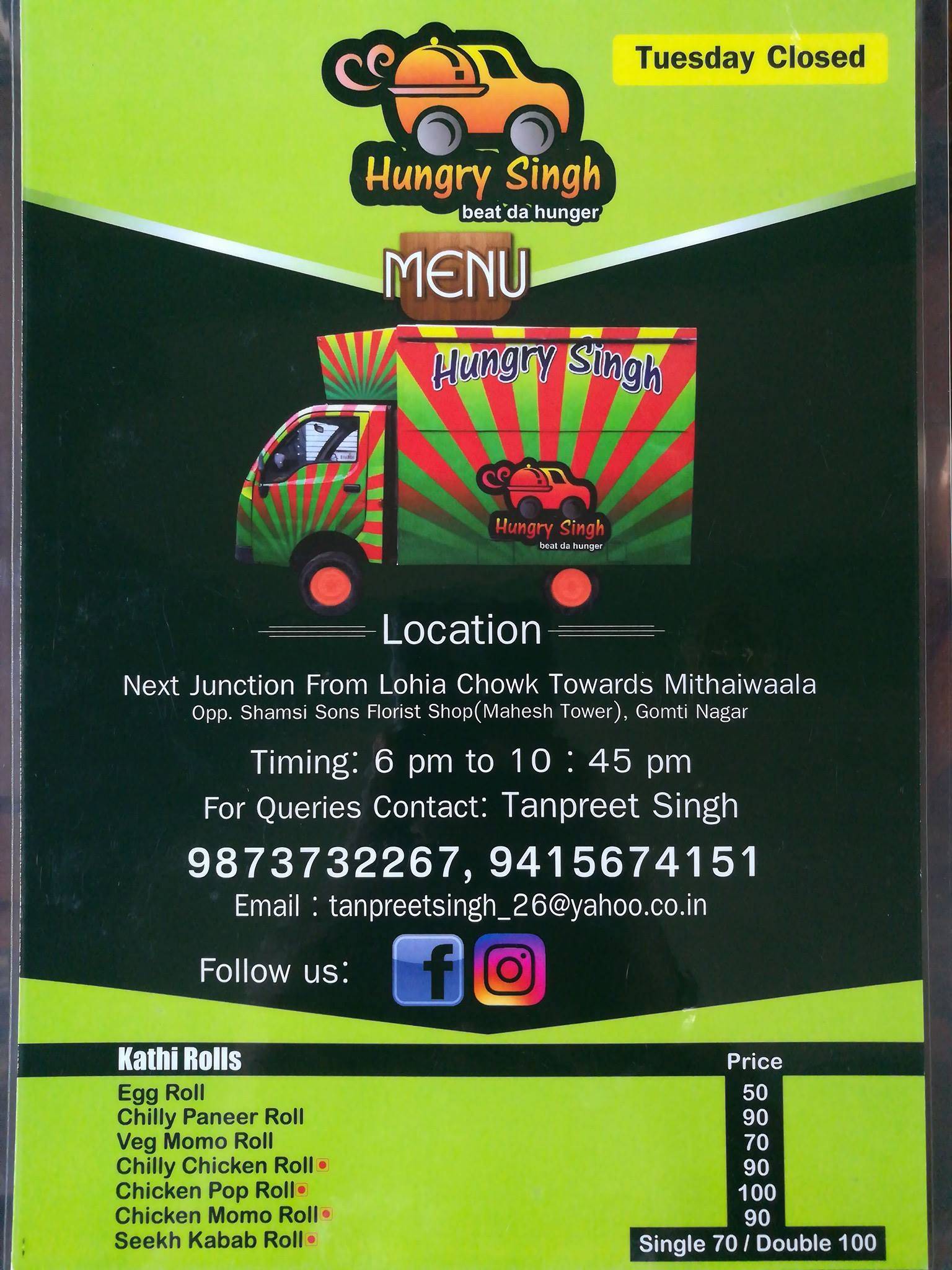 Hungry Singh (Food Truck) menu