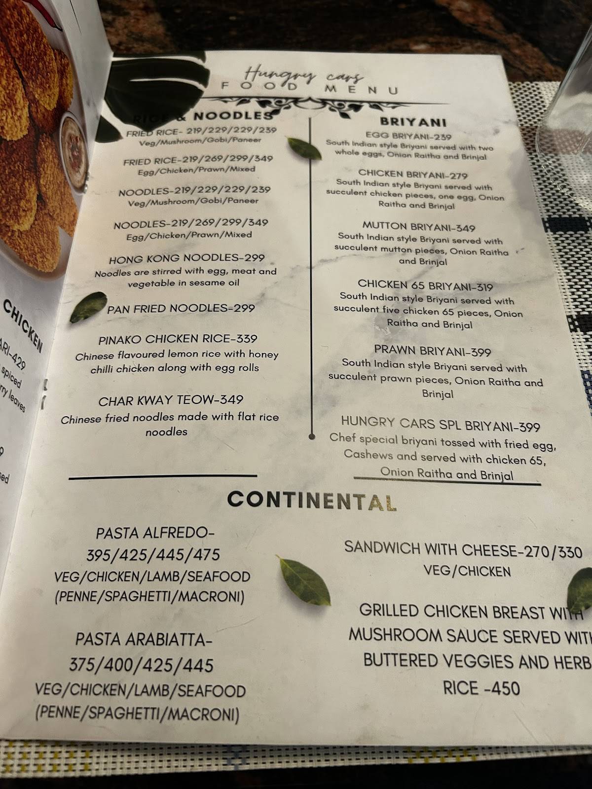 Hungry cars menu