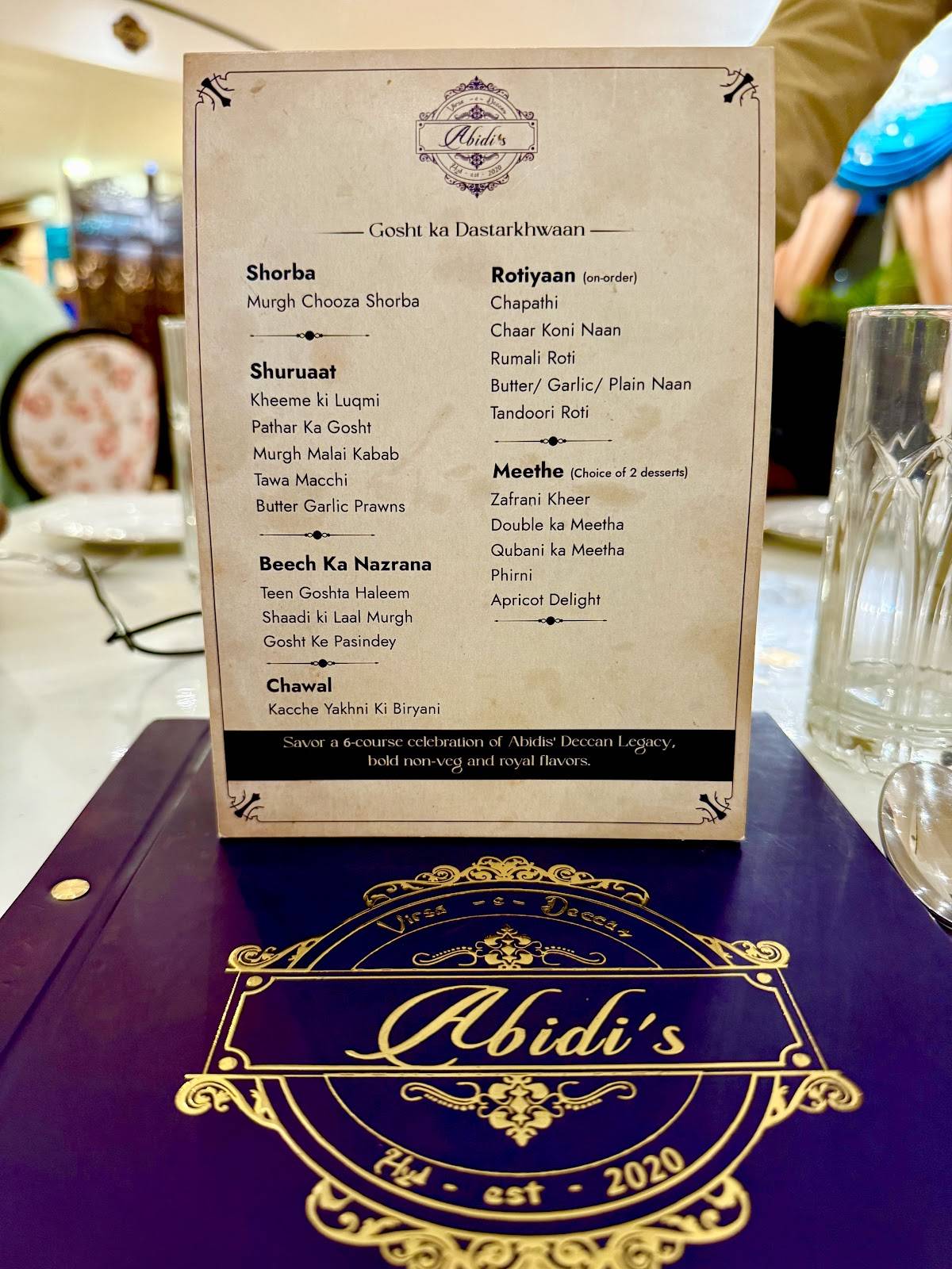 Abidi's Virsa-e-Deccan menu