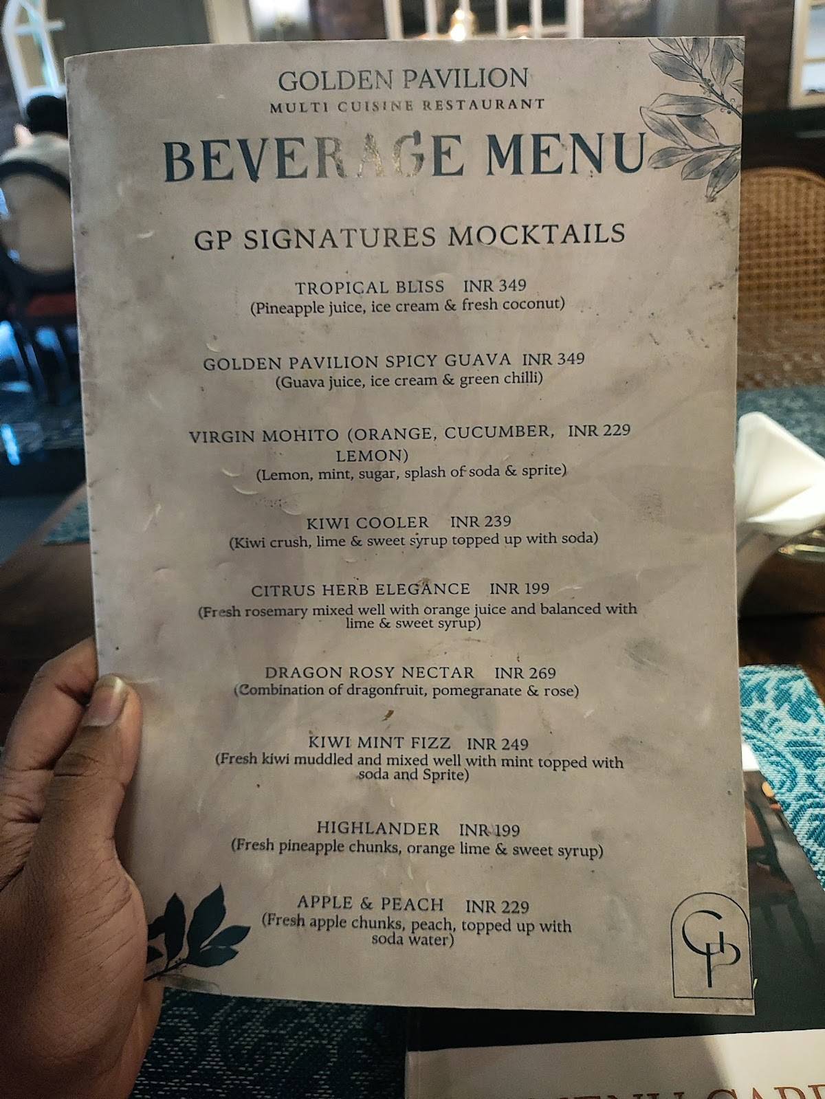 Golden Pavilion Fine Dine Restaurant menu