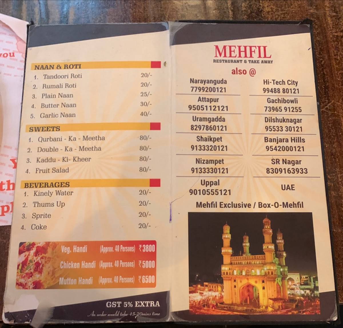 Mehfil Restaurant menu