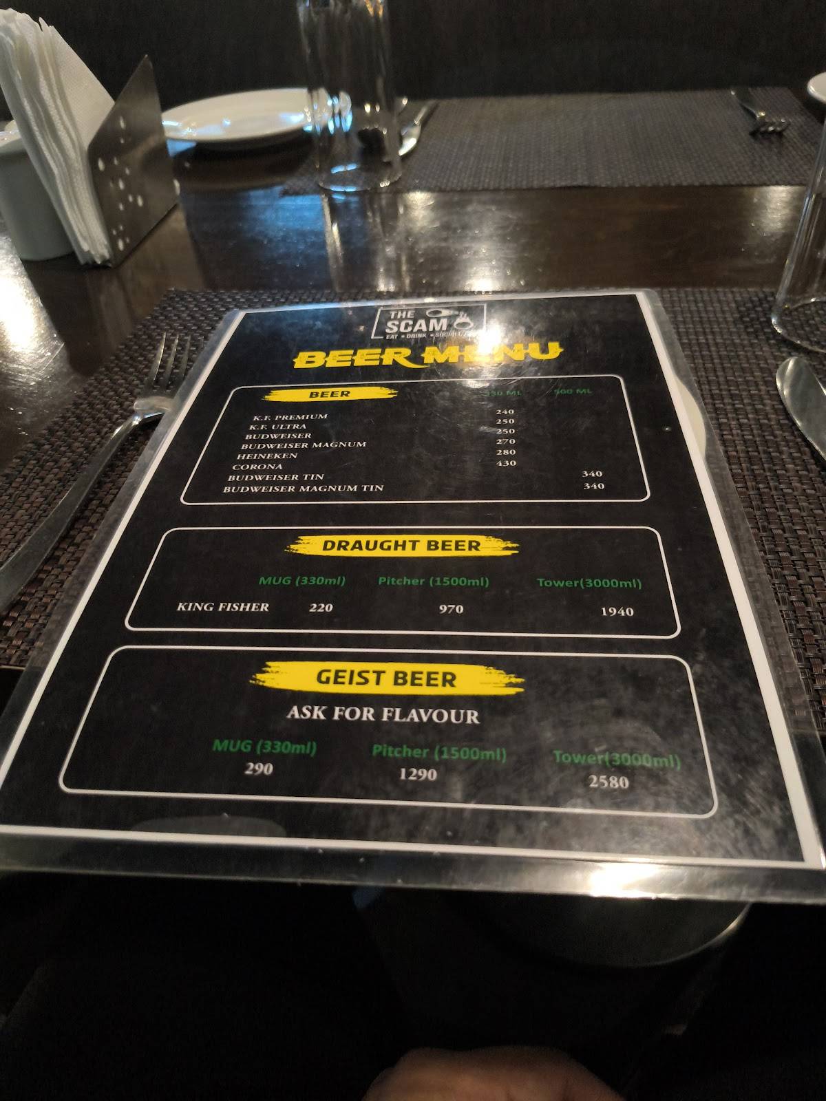 The Scam Bar & Kitchen menu