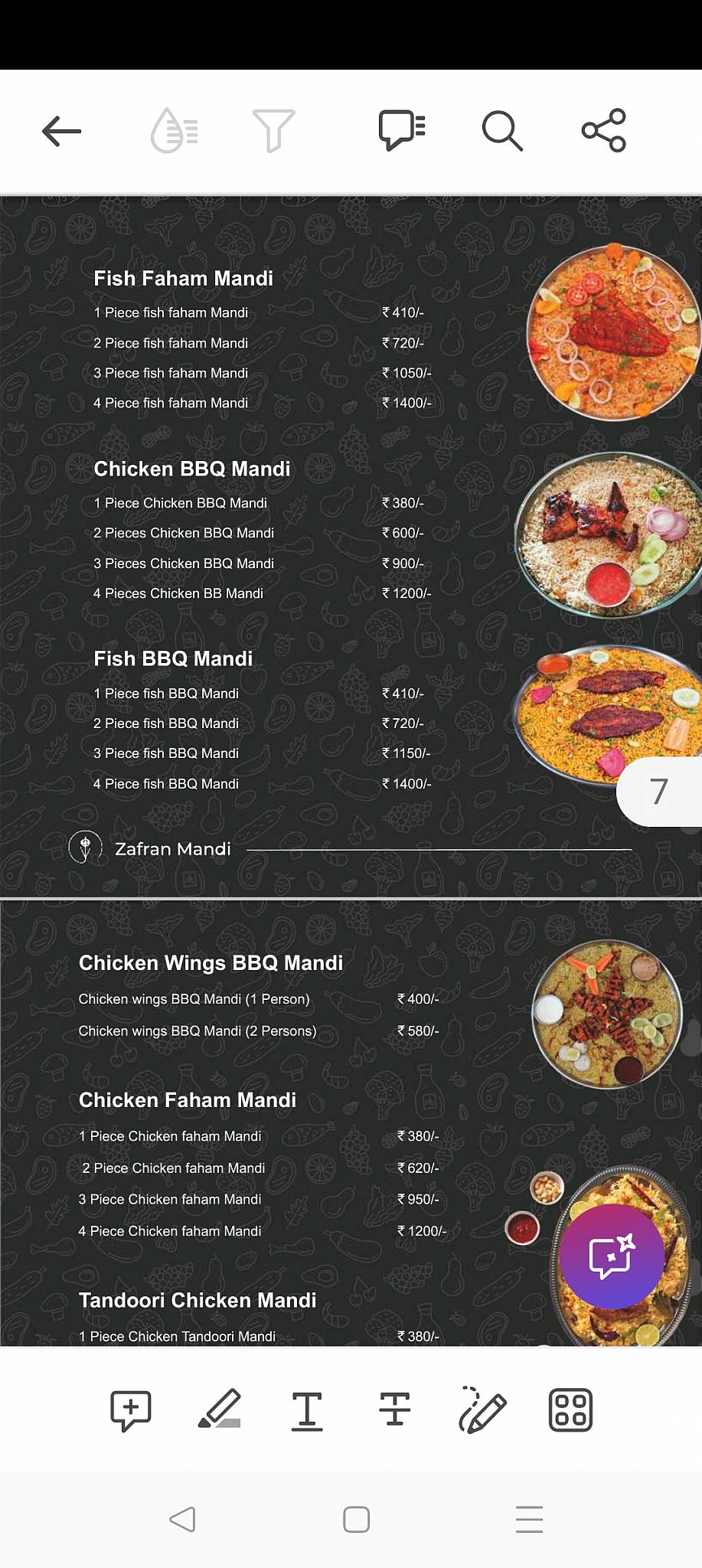 Zafran Mandi Family Restaurant menu