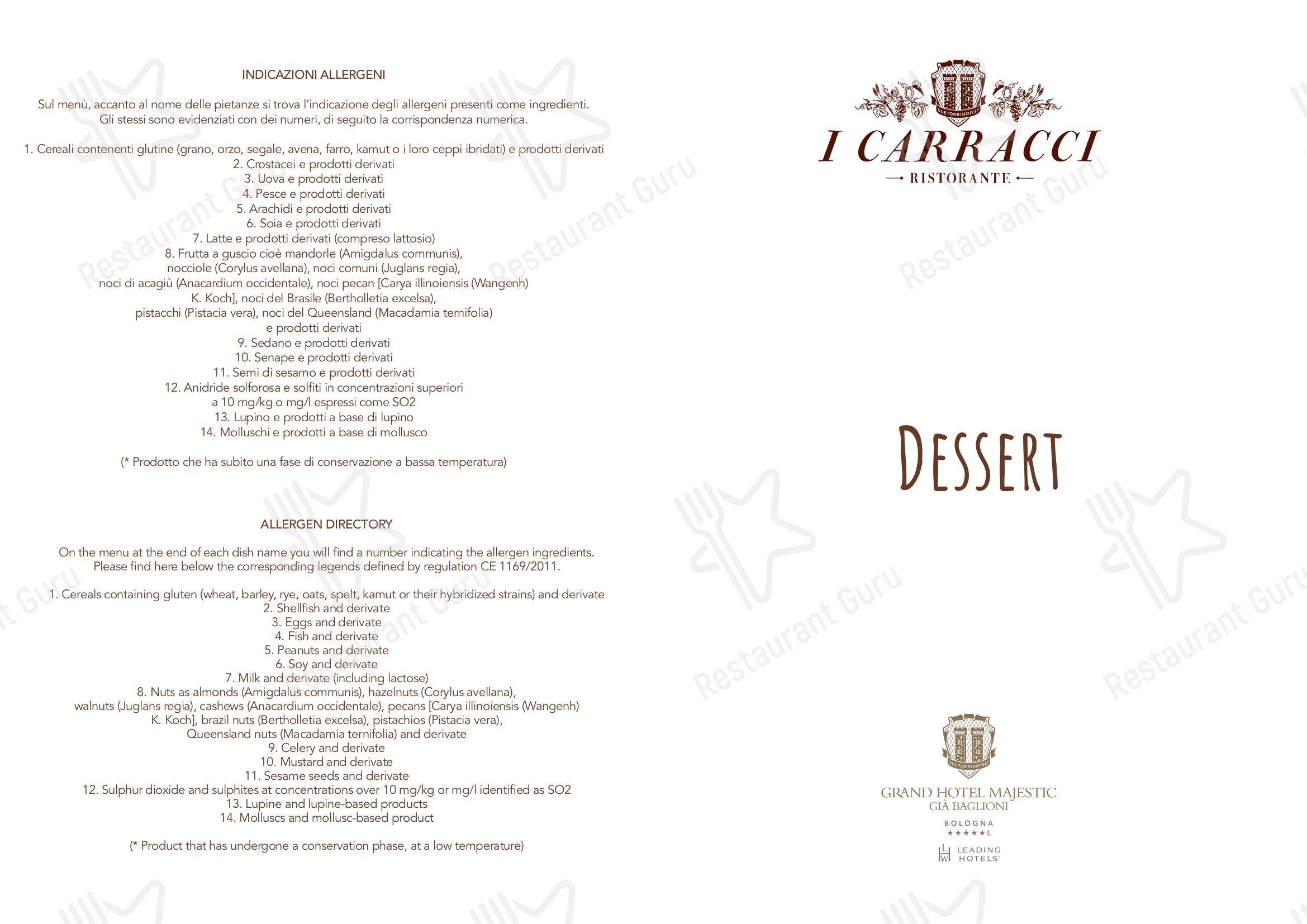 Dinner Menu per I Carracci in Bologna