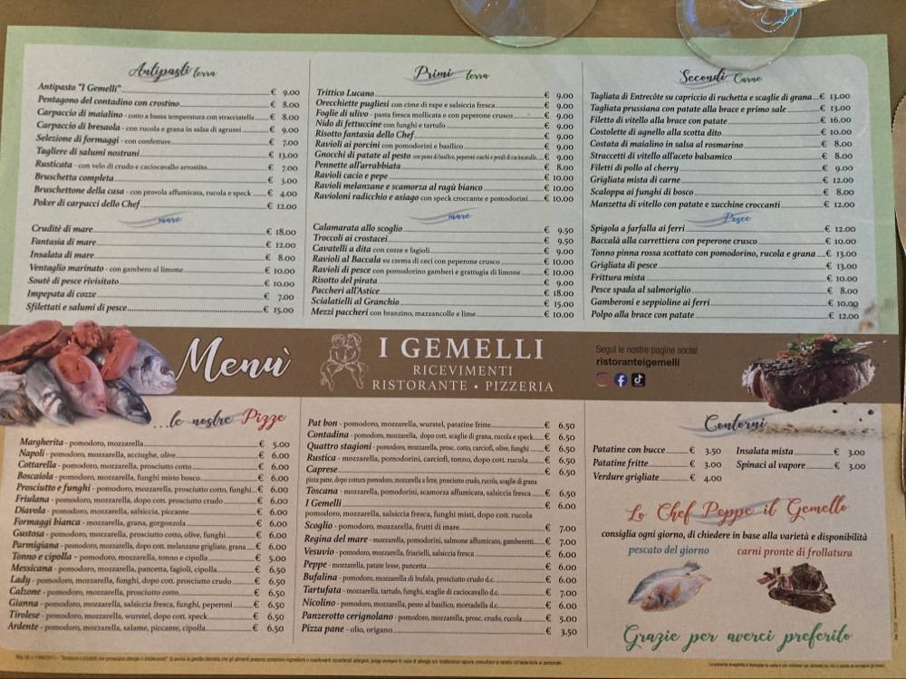 Menu di I Gemelli 