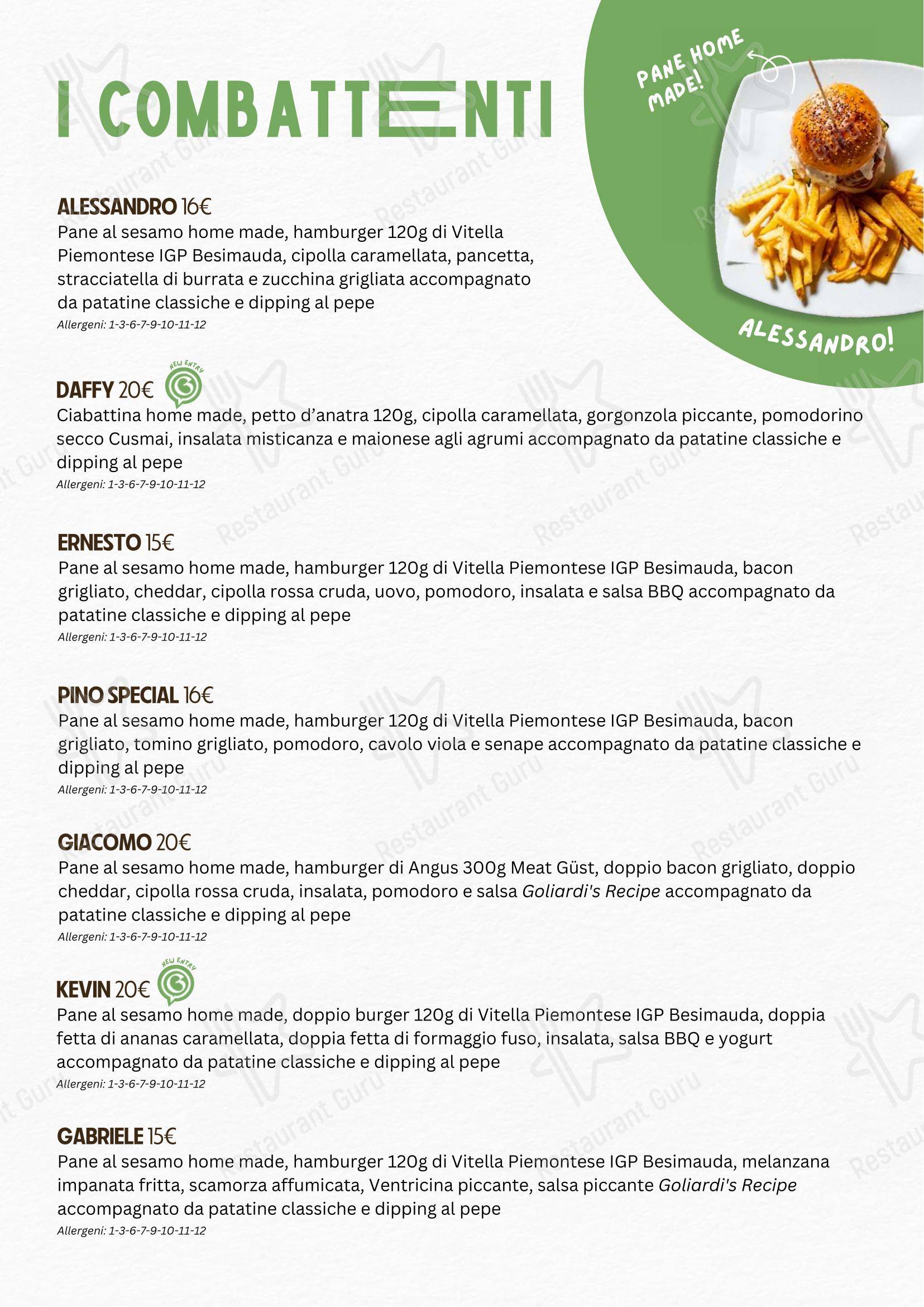 Menu per I Goliardi Roma ristorante