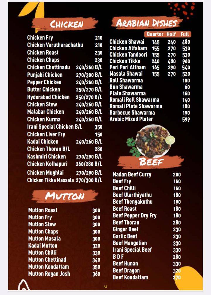 IRANI Restaurant Marthandam, Eraviputhoorkadai menu