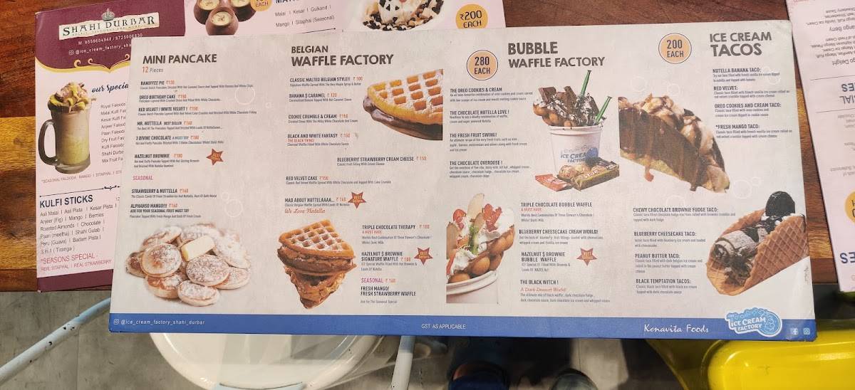 Ice Cream Factory & Shahi Darbar menu