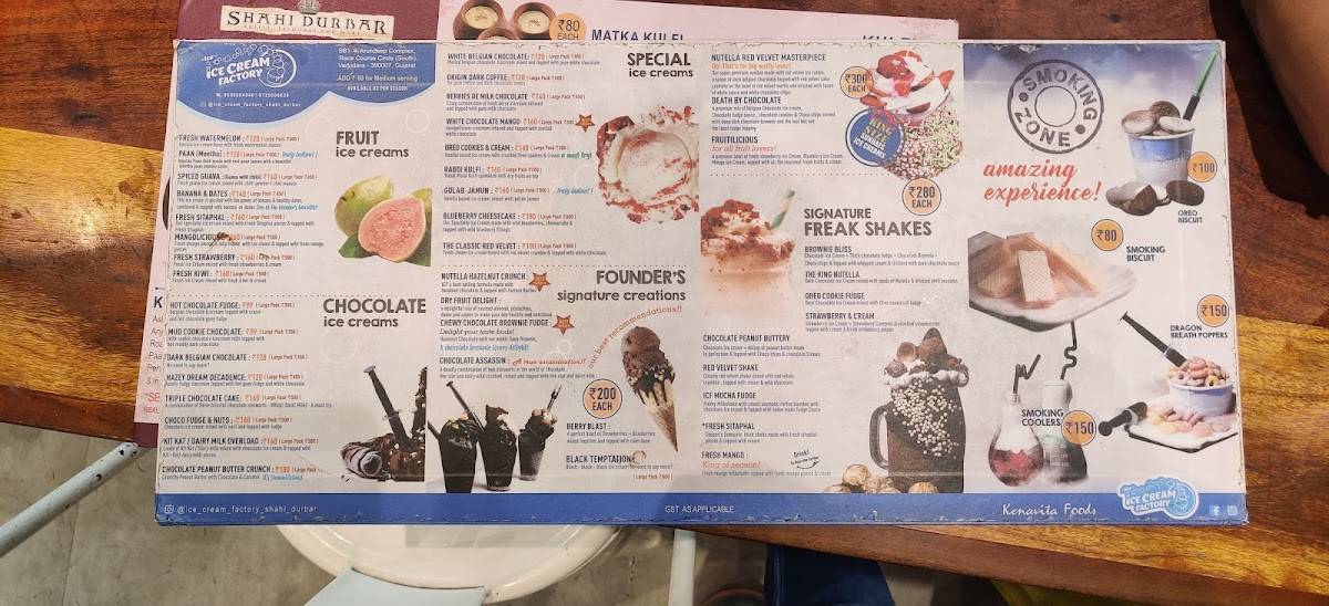Ice Cream Factory & Shahi Darbar menu
