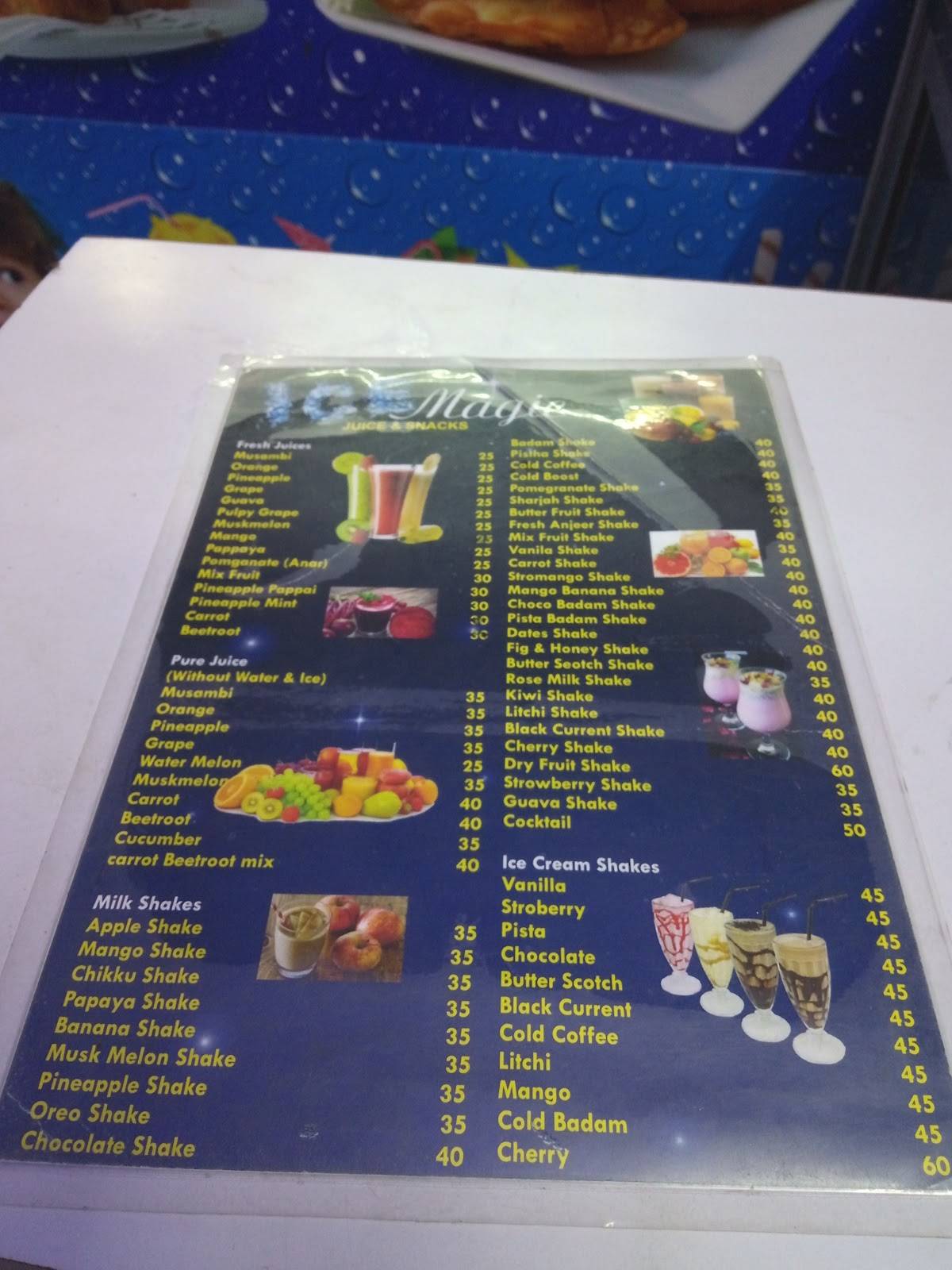 Menu at Ice Magic Juice &Snacks, Bengaluru