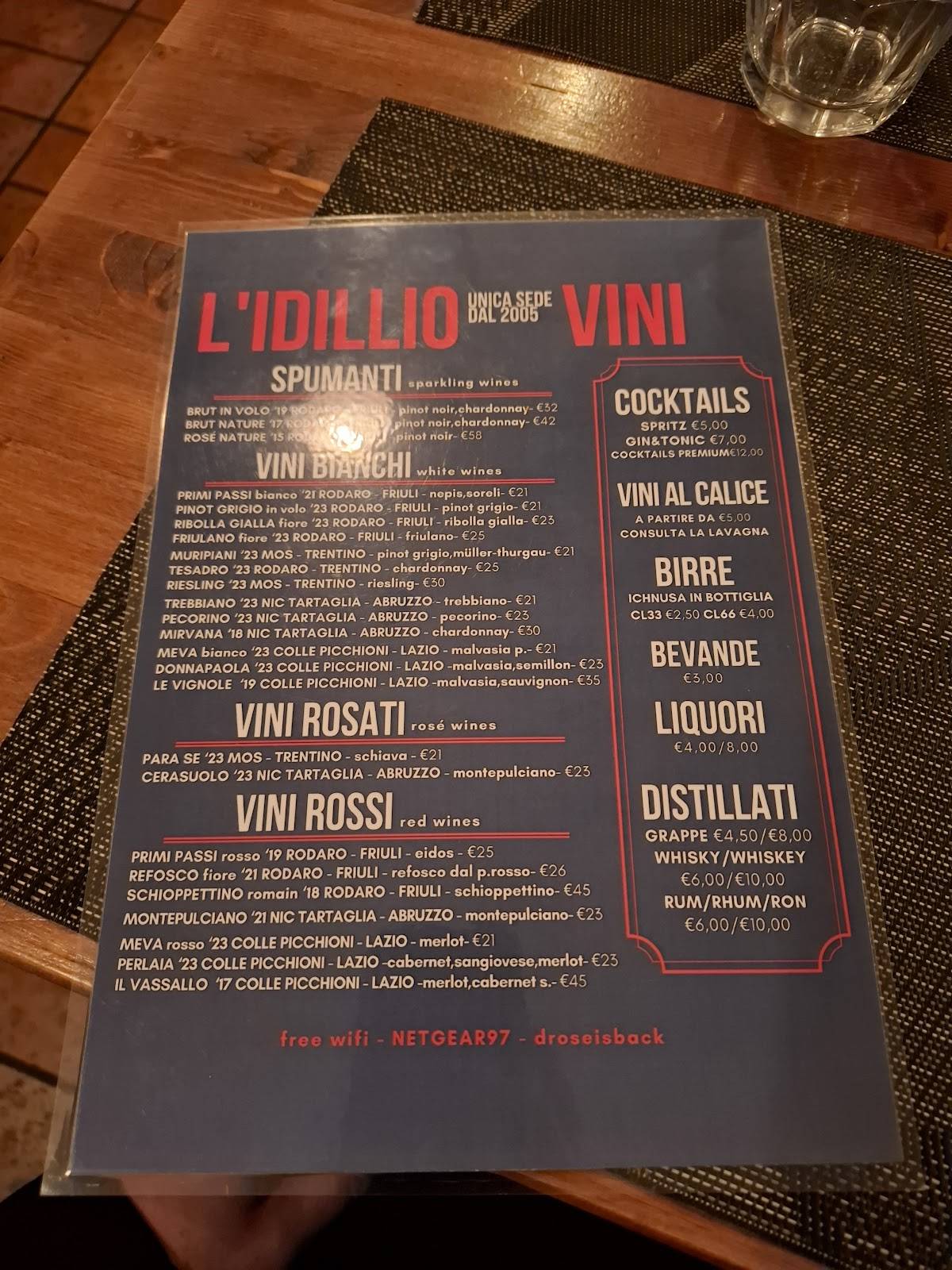 Menu di Trattoria-Vineria L'Idillio 