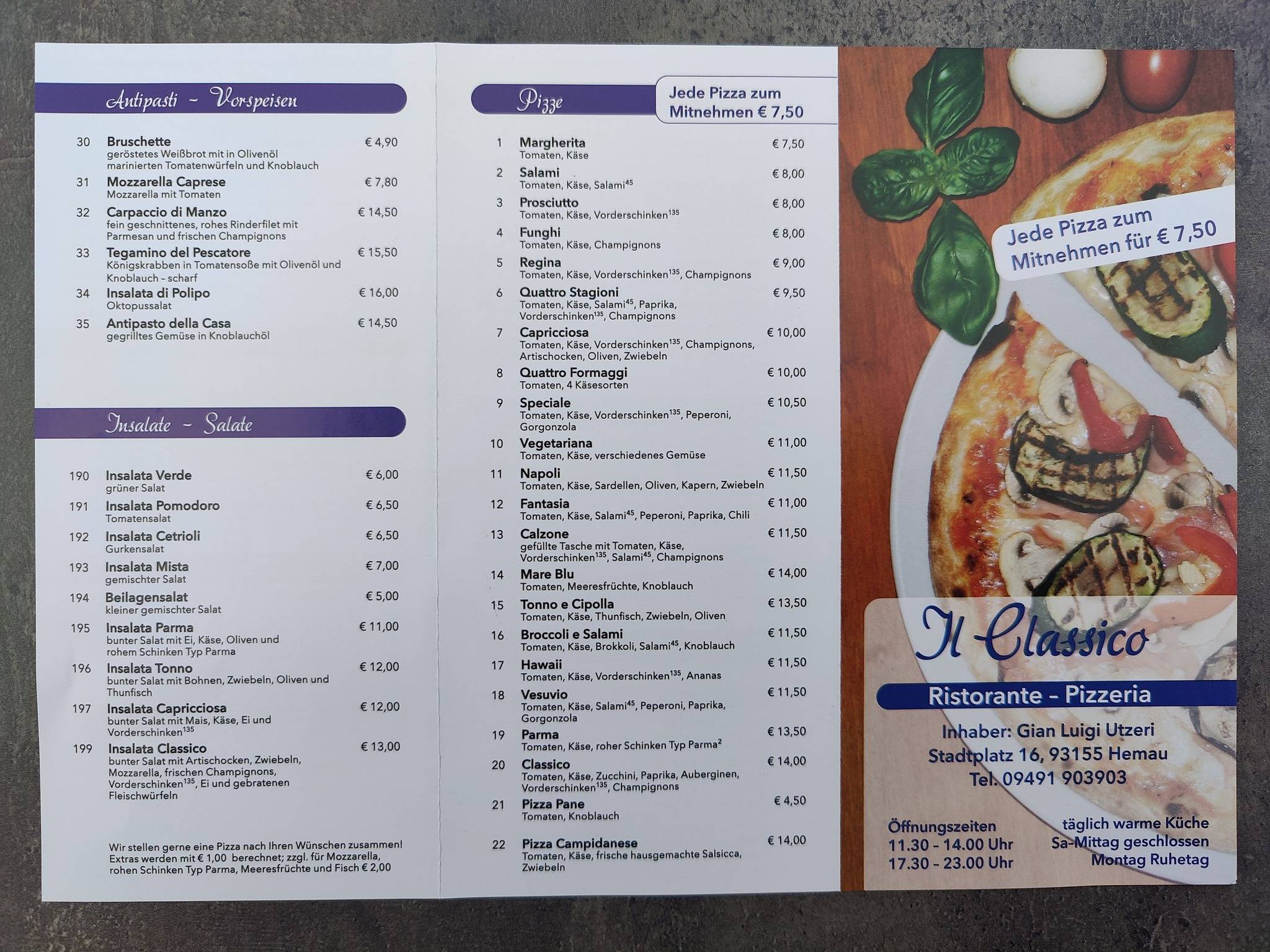 Speisekarte von Il Classico restaurant, Hemau