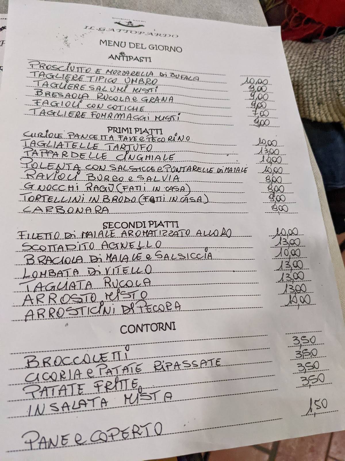 Menu di Il Gattopardo Ristorante Pizzeria 