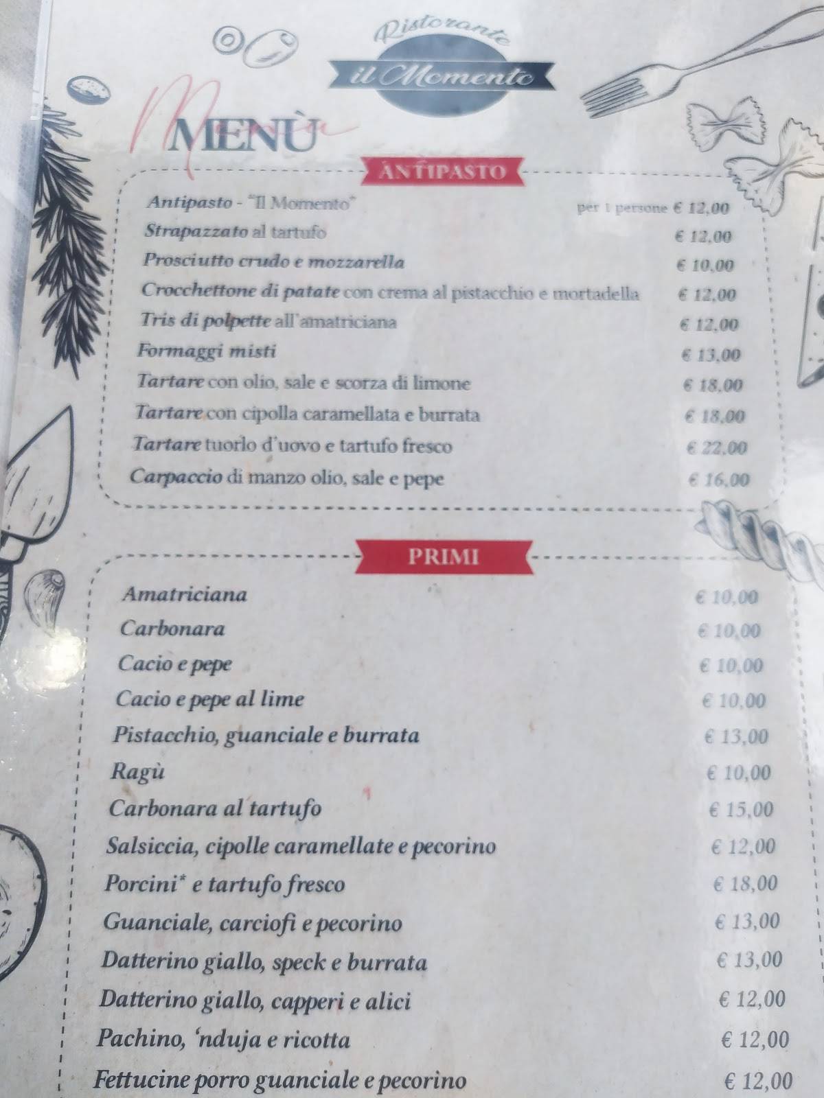 Menu di Il Momento ristorante 