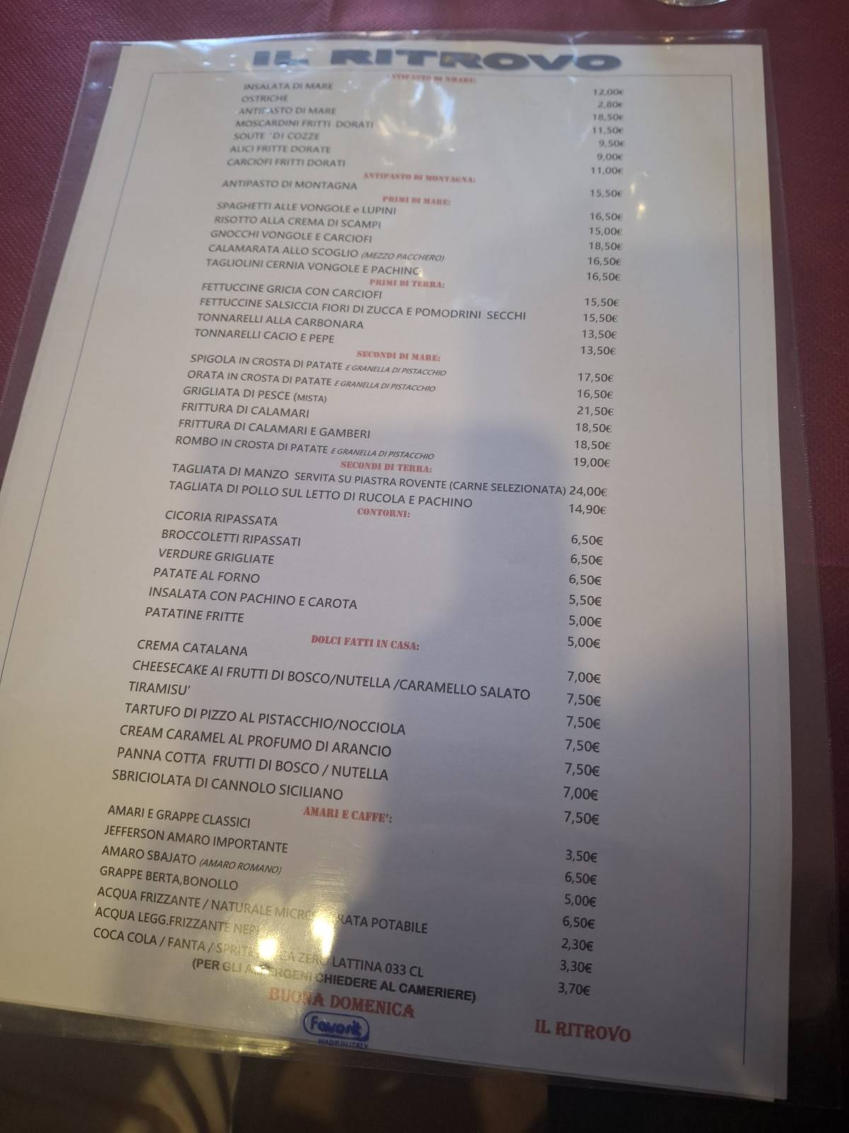 Menu di Il Ritrovo a San Giovanni 
