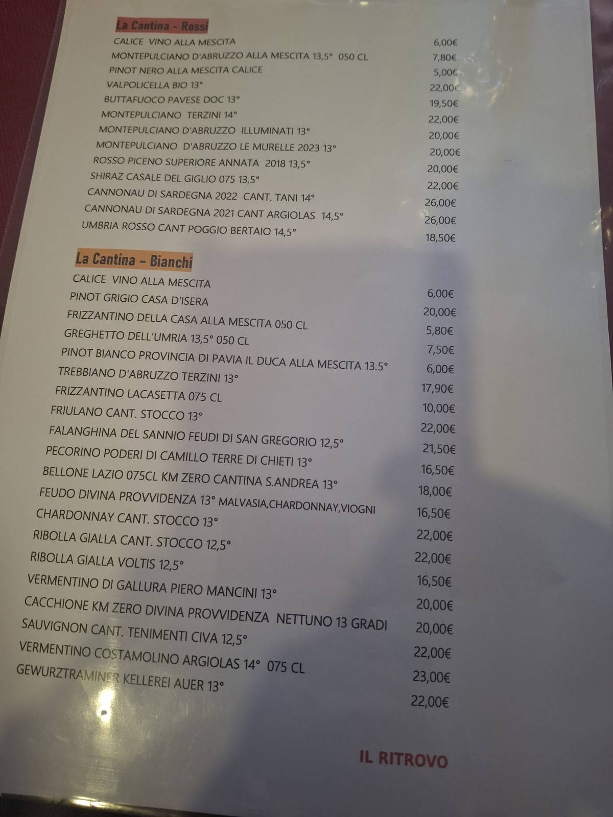 Menu di Il Ritrovo a San Giovanni 