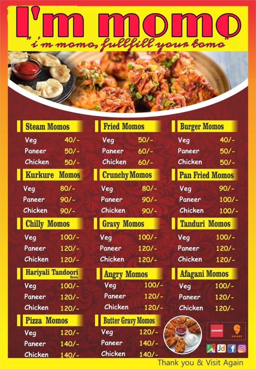 I'm Momo's menu