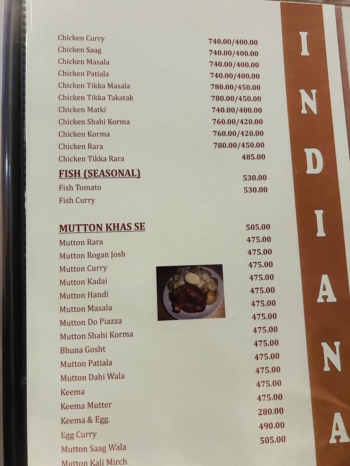 Indiana Bar And Restaurant menu