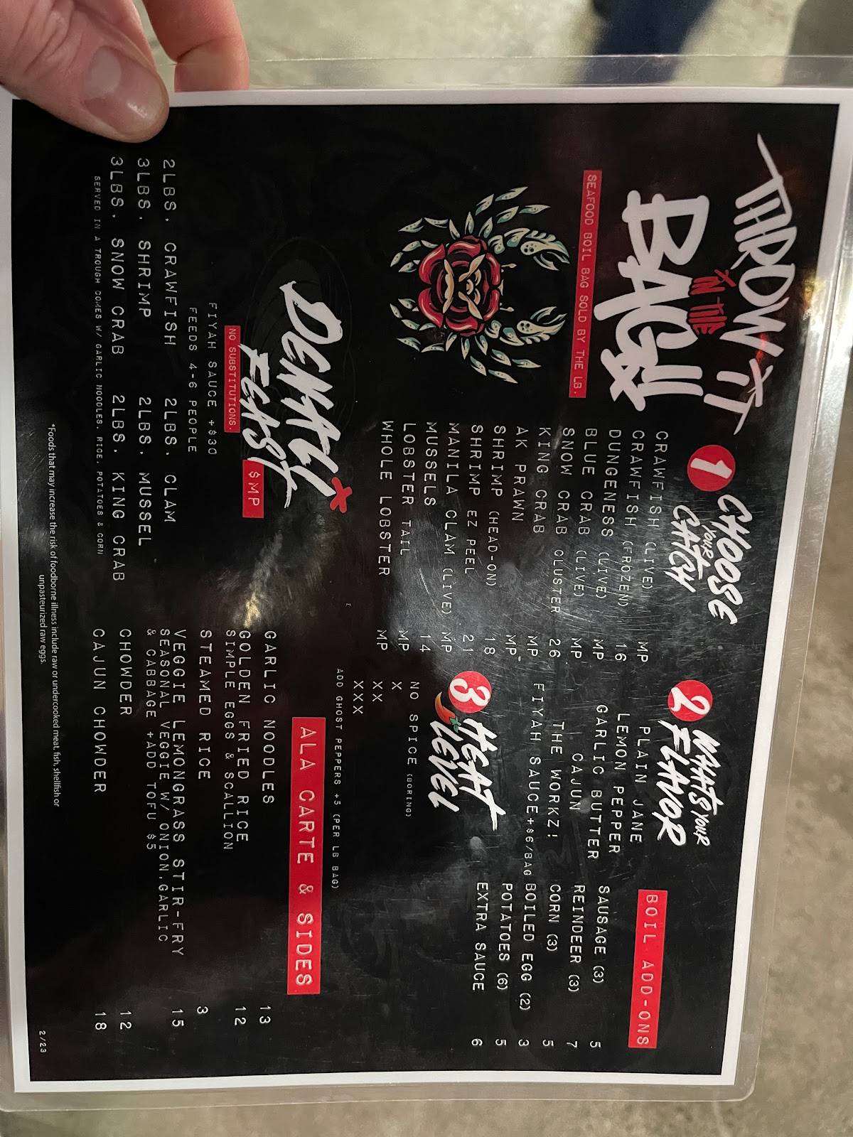 Menu at Inferno Seafood Boil restaurant, Anchorage