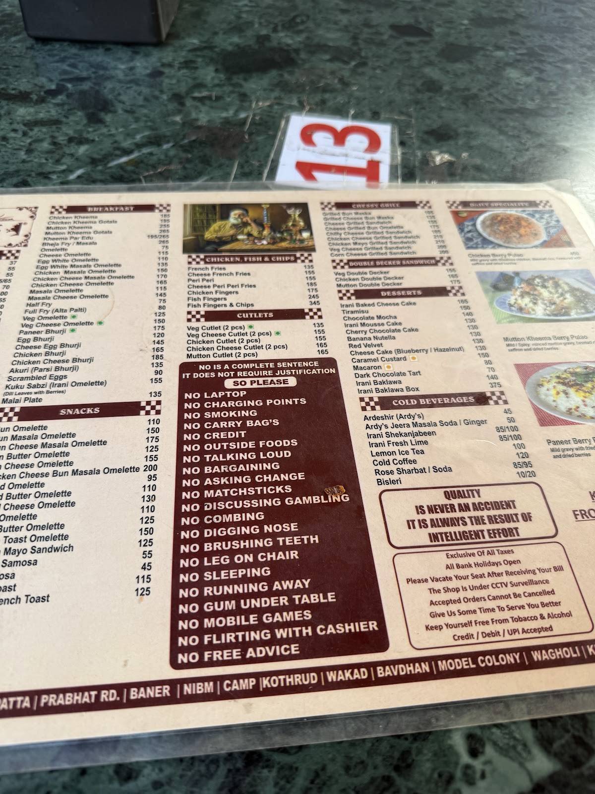 Irani Cafe - Kharadi menu