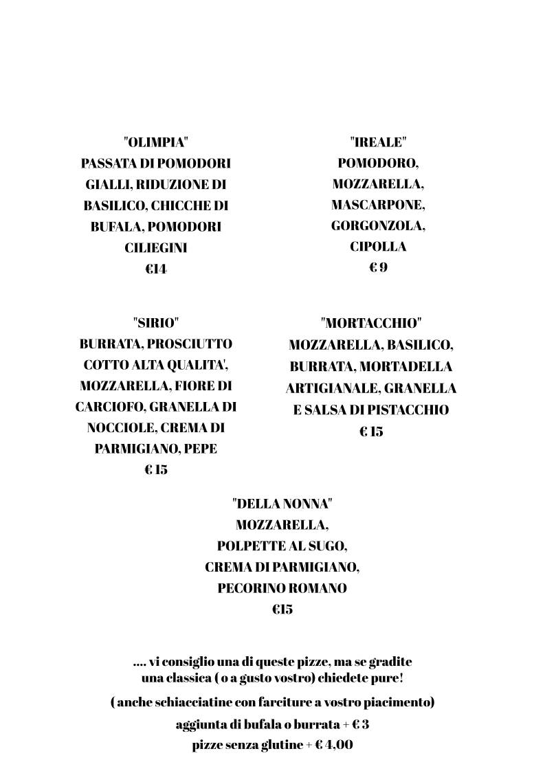 Menu di Ireale Pizzeria Osteria 