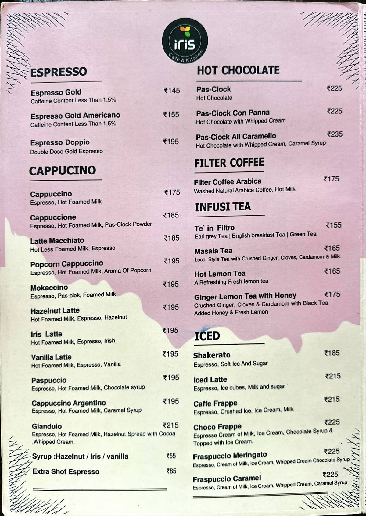 Iris Cafe HSR menu