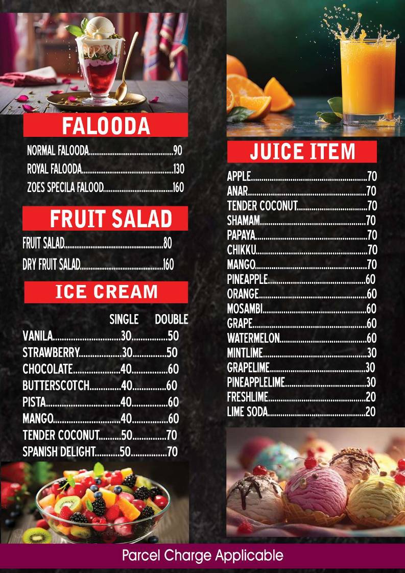 Zoe's menu
