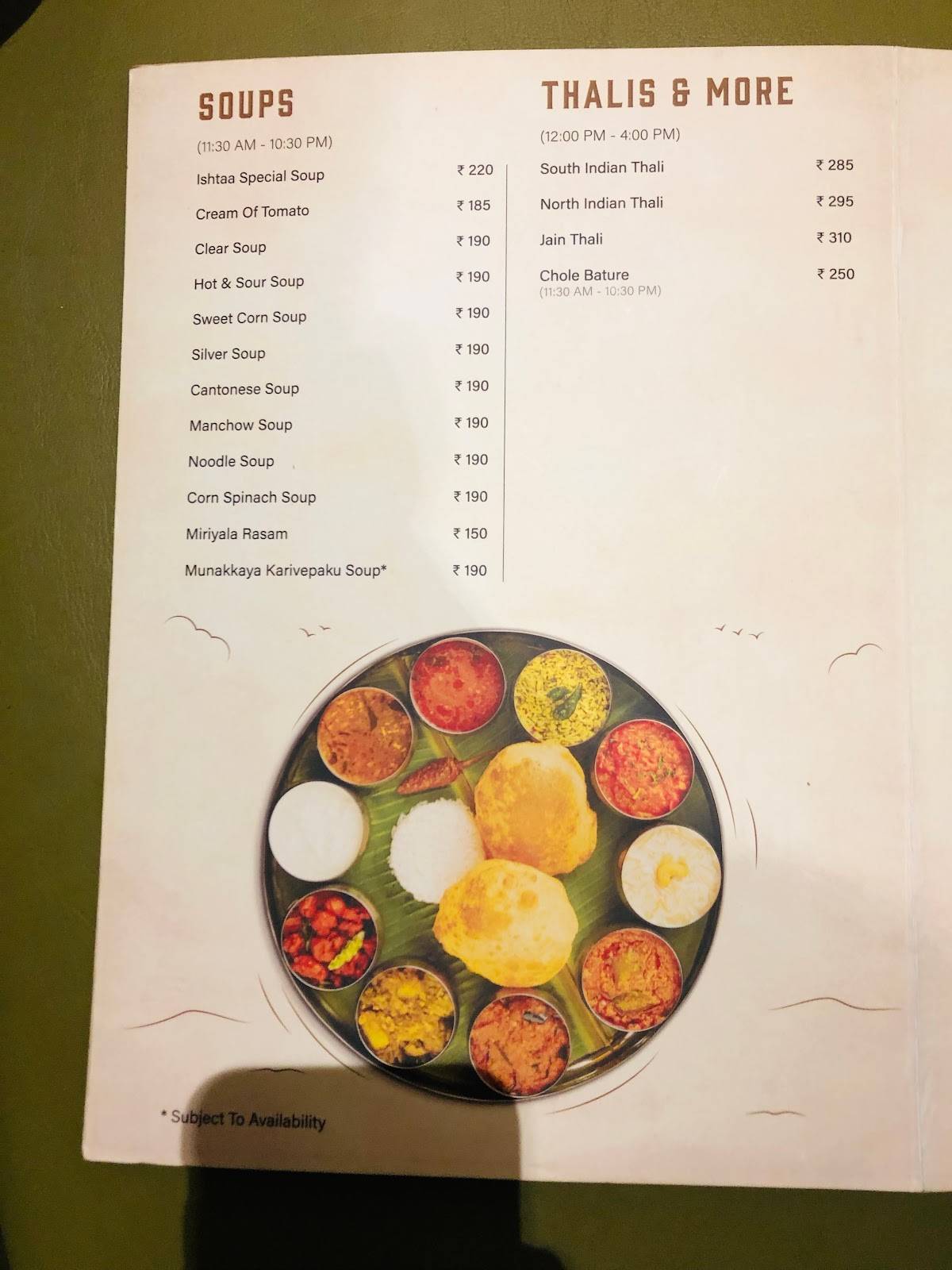 Menu At Ishtaa Hyderabad