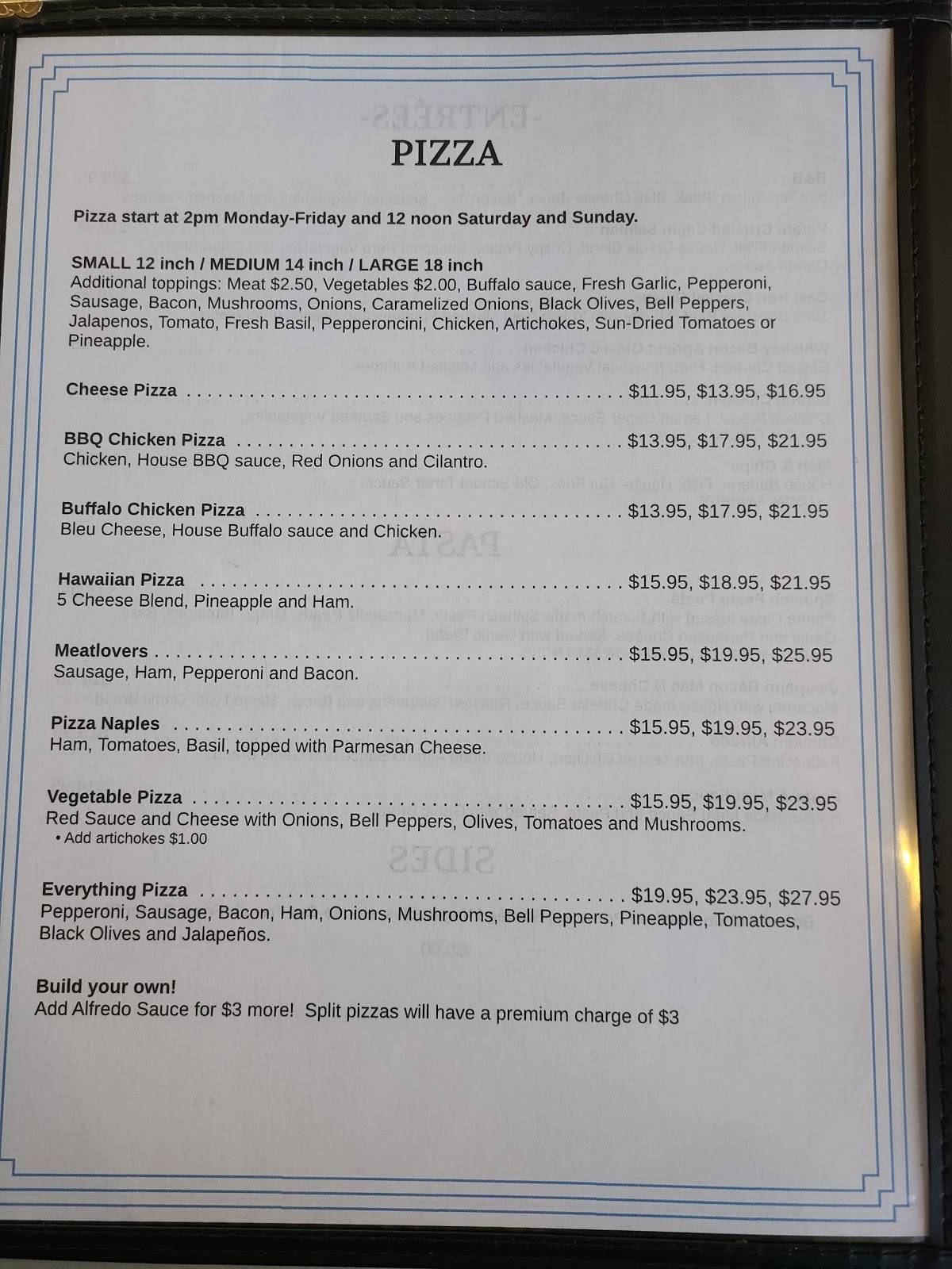 Menu at Jack's Place restaurant, Leona Valley