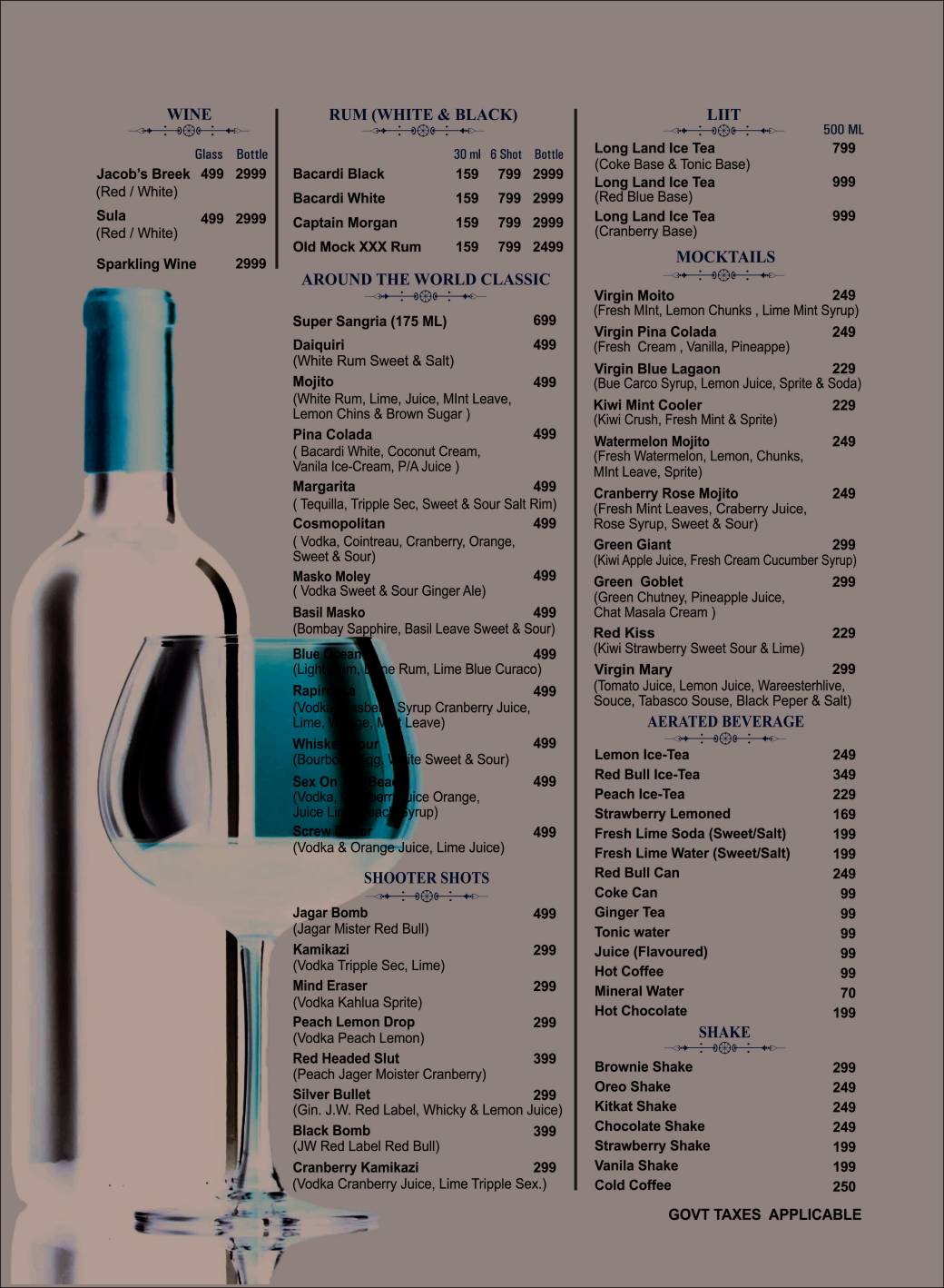 Kaafila Rooftop Club & Lounge menu