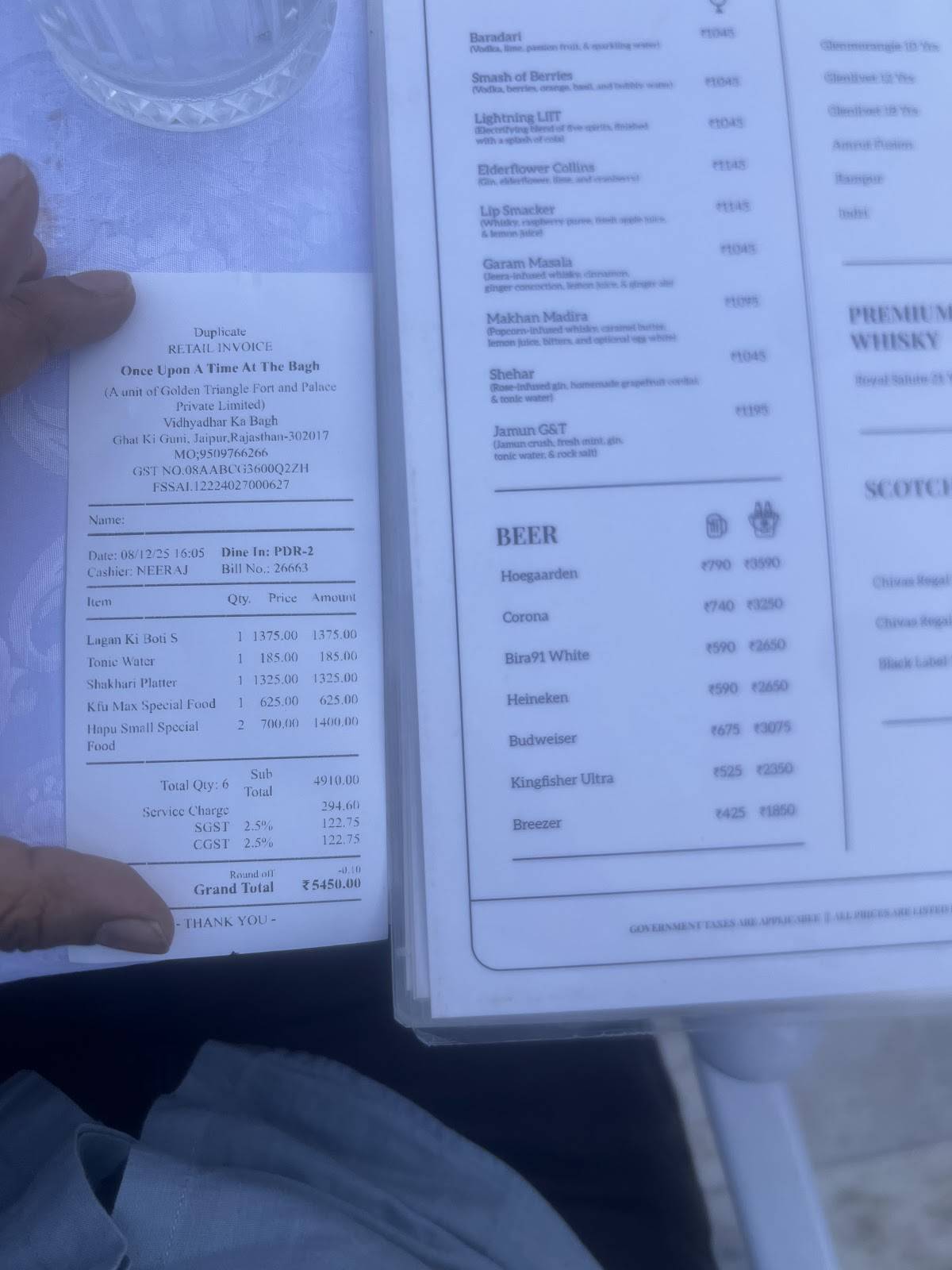 Once Upon A Time At The Bagh menu