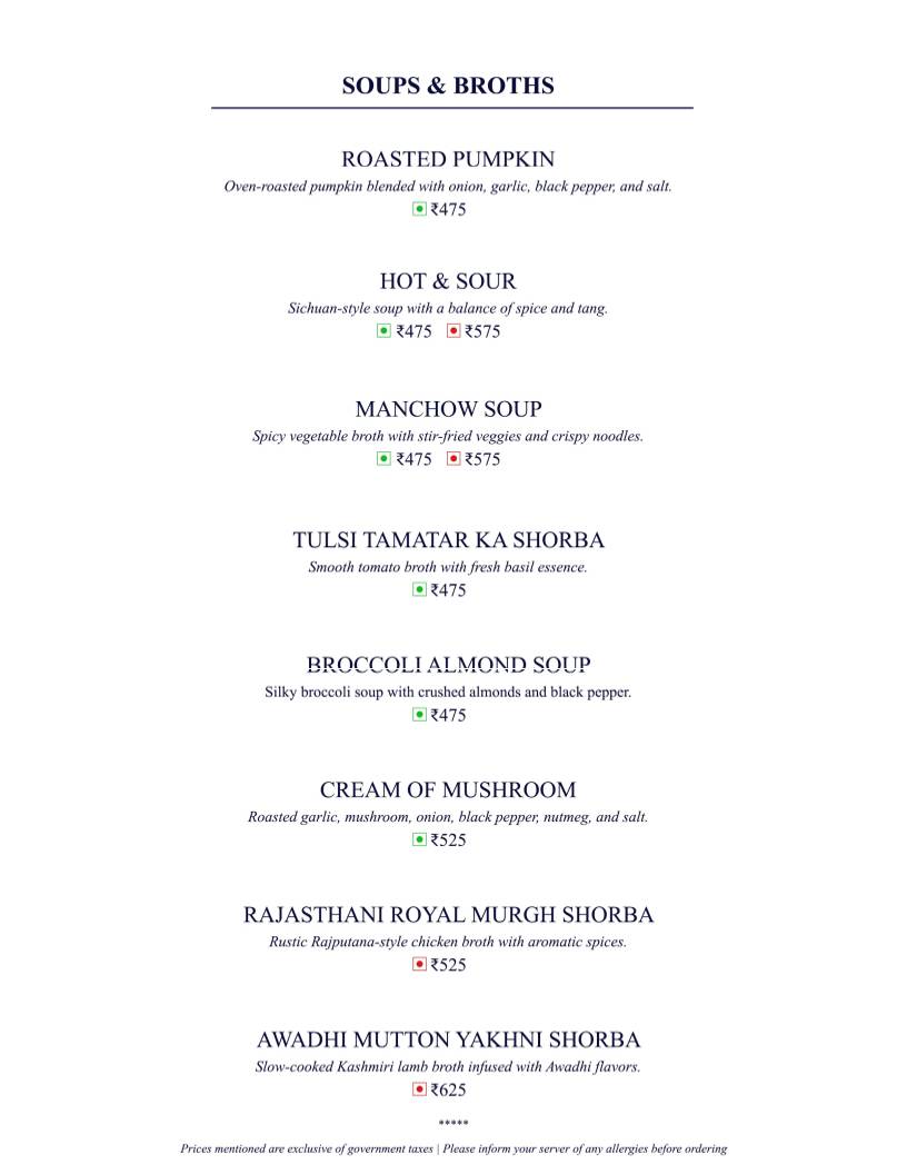 Once Upon A Time At The Bagh menu