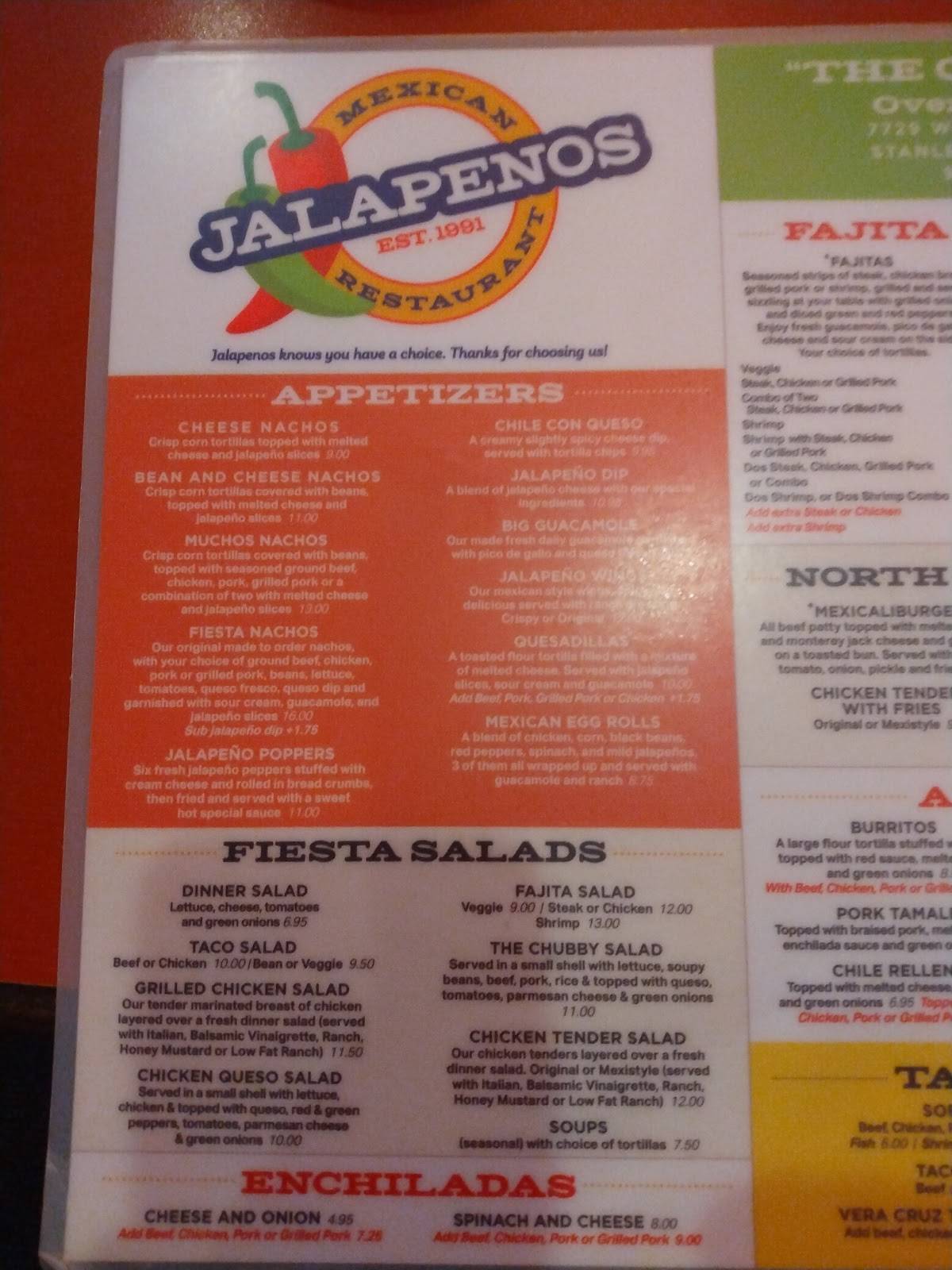 Menu at Jalapenos restaurant, Overland Park, W 151st St