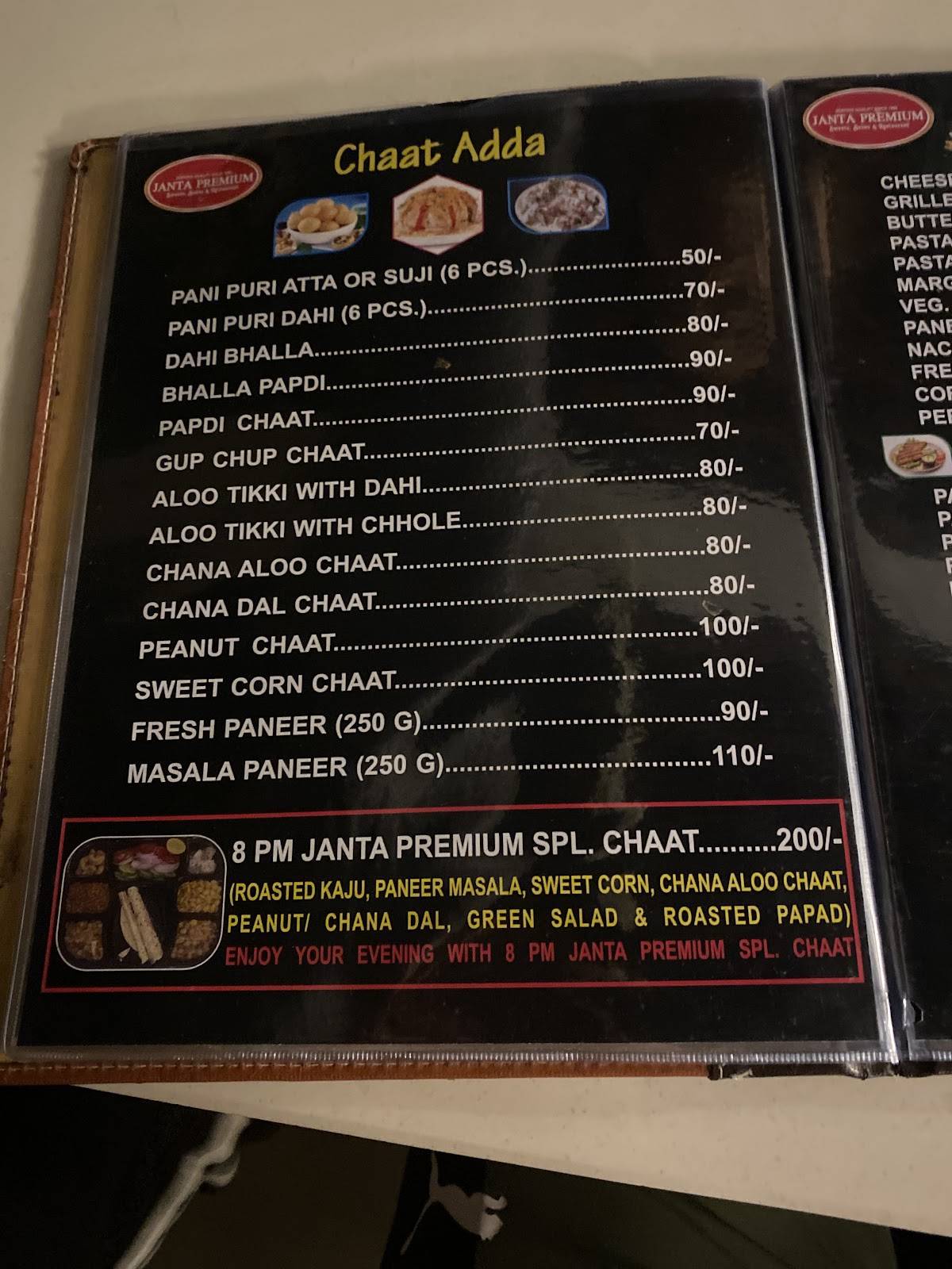 Janta Premium menu