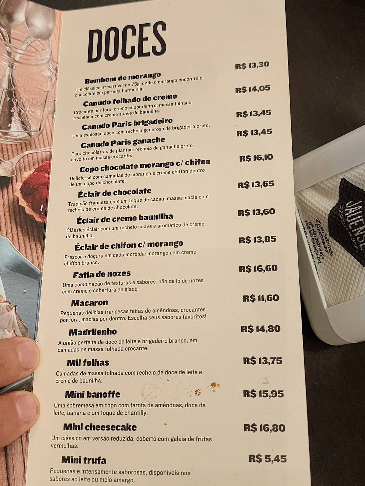 Jauense Confeitaria - Batel cardápio