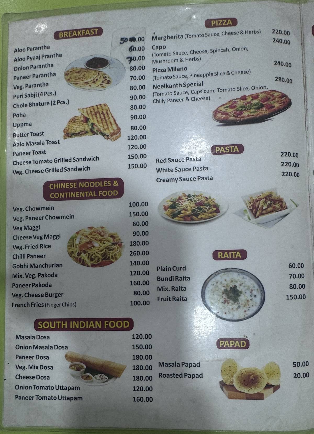 Jay Neelkanth Restaurant menu