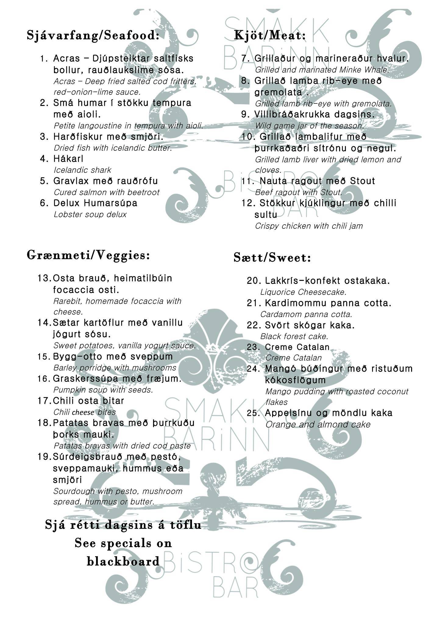 Menu de Jazzy's