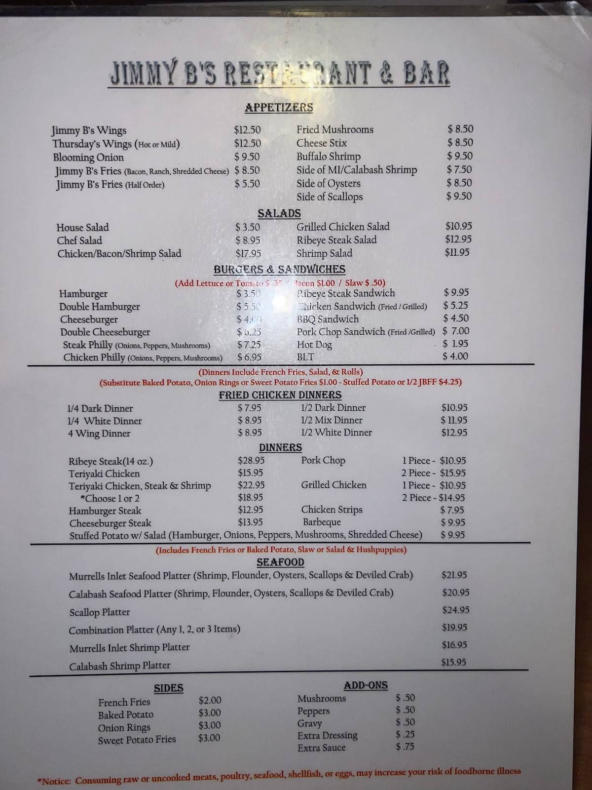 Menu At Jimmy B's Restaurant, Marion, US-76