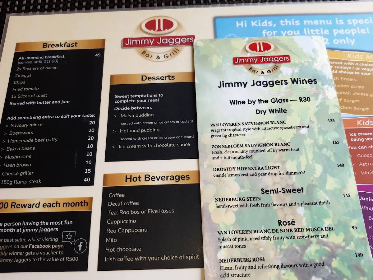 Menu at Jimmy Jaggers Bar & Grill, Parys